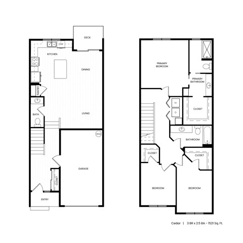 Floor plan for 3 beds, 2.5 baths, 1544 sqft
